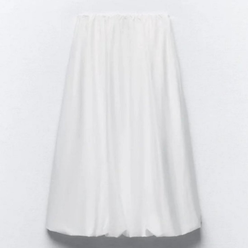 Zara White 100% Cotton Balloon Hem Midi Skirt - Size M - Trending Bubble Skirt - Picture 3 of 12